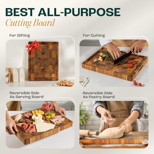 Yes4All Acacia Cutting Board for Kitchen, 20" x 15" x 1.5", End Grain with Juice Grooves F839569