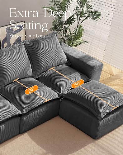 Comfy Cloud Couch with L-Shape Chaise, Modular Sectional Sofa in a Box, Soft Corduroy, Black U67688
