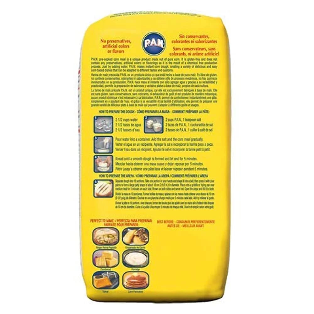 P.A.N. White Corn Meal Pre-cooked Gluten Free Flour for Arepas, 1 kg (Pack of 4) E247470