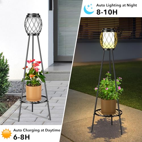 2 Pack Solar Lights Outdoor with Plant Stands - Metal Tripod Patio Decor M835880
