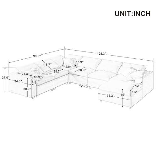 Oversized Modular Sectional Sofa with Movable Ottoman E909