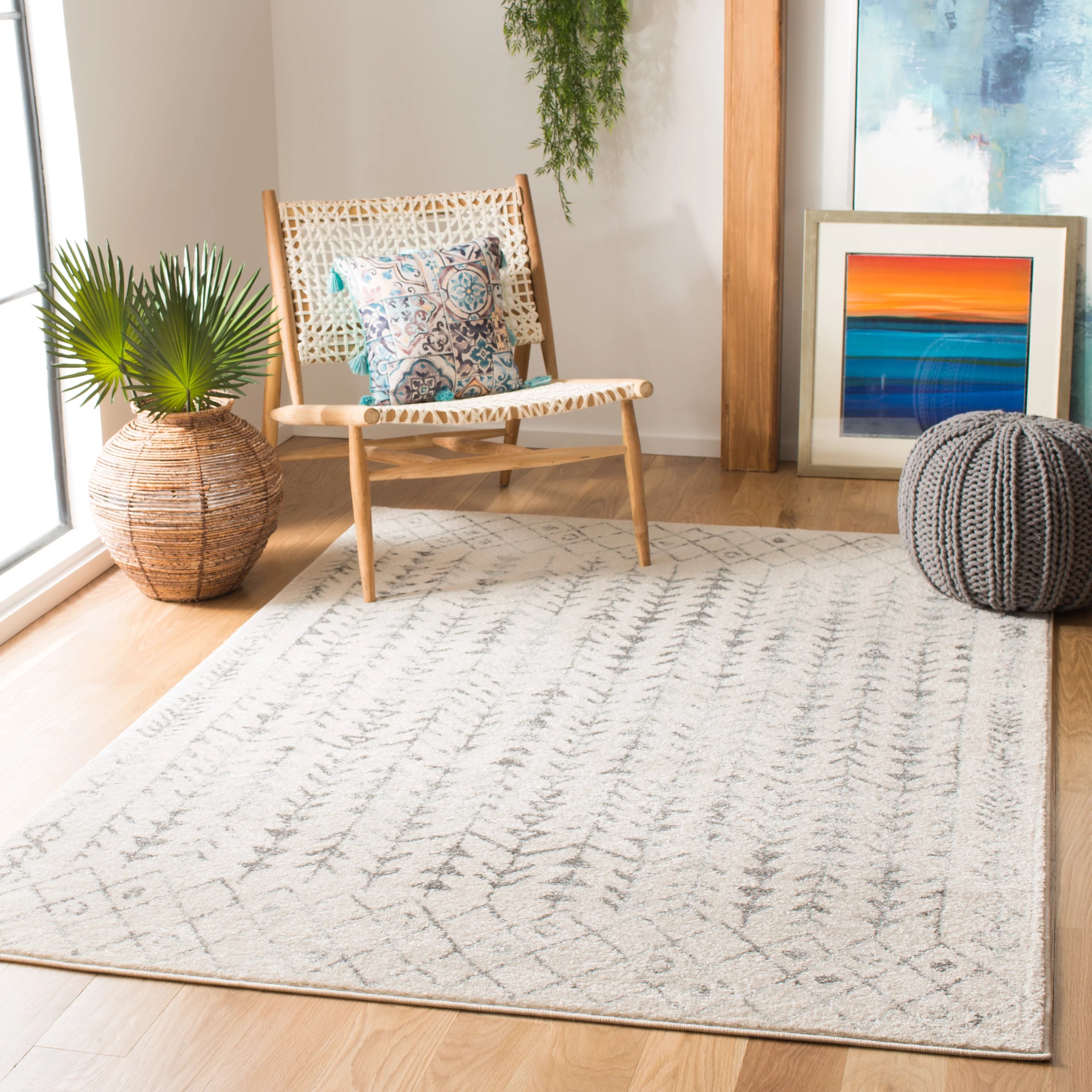 SAFAVIEH Tulum Goddard Moroccan Geometric Area Rug, Ivory/Grey, 8' x 10'