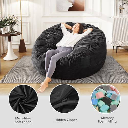 Giant Bean Bag Chair for Adults Convertible Bed with Microfiber Cover Charcoal G62613