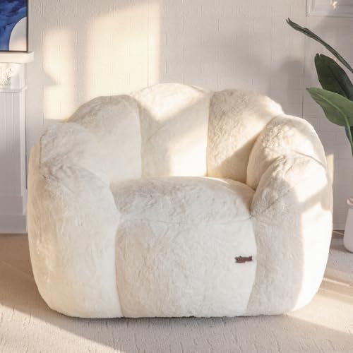 MAXYOYO Floral Shaped Bean Bag Sofa for Adults, Faux Fur, Beige M8911