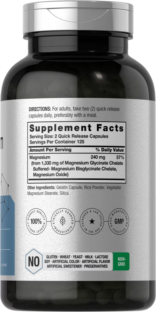 Magnesium Glycinate 1330mg, 250 Capsules by Horbaach L3848