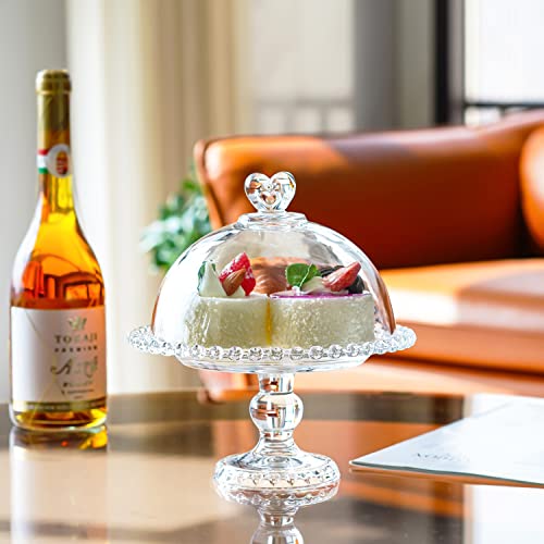 7" Crystal Cake Plate with Dome, Glass Serving Platter with Lid R996