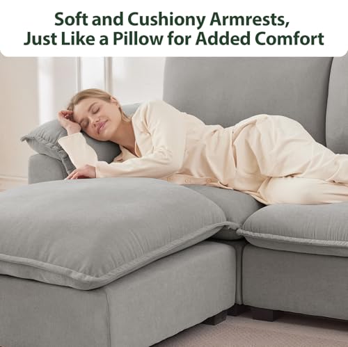 Cloud Couch Sectional L Shaped Modular Sofa Chenille Ivory Beige U4155