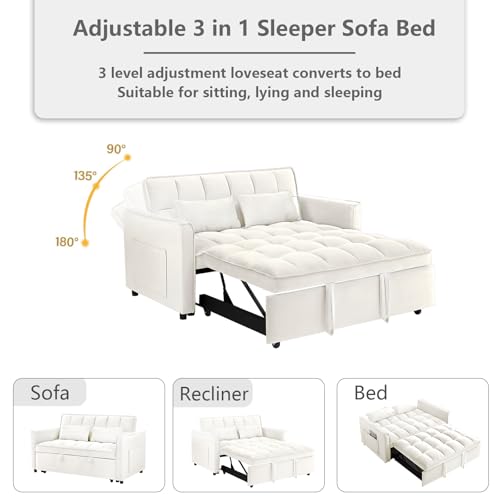 3 in 1 Convertible Sleeper Sofa Bed Futon with Adjustable Backrest, Velvet, Black Q74350