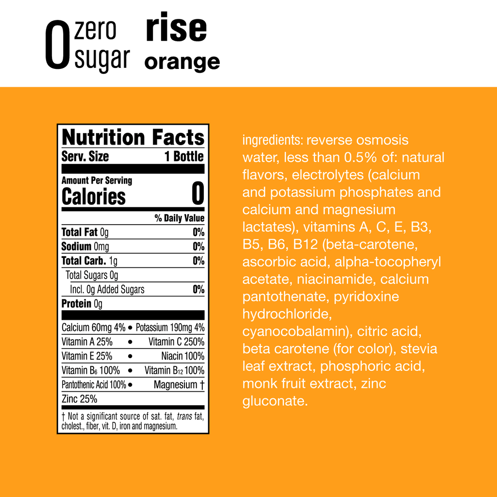 Vitaminwater Zero Sugar Rise Electrolyte Enhanced Water, Orange, 20 fl oz, 12 Pack M978043