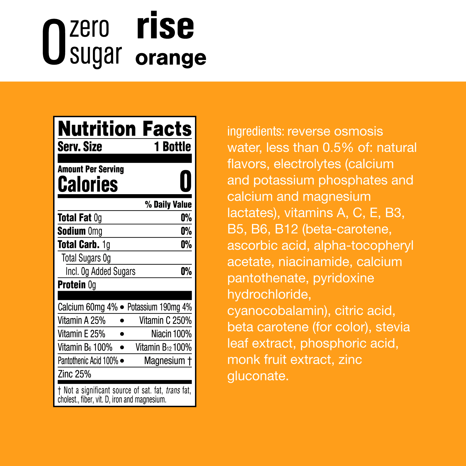 Vitaminwater Zero Sugar Rise Electrolyte Enhanced Water, Orange, 20 fl oz, 12 Pack M978043
