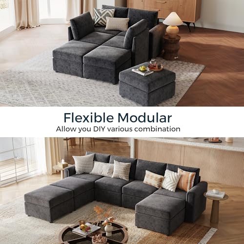 LINSY HOME Modular U Shaped Sectional Sofa with Storage, Blue M8981