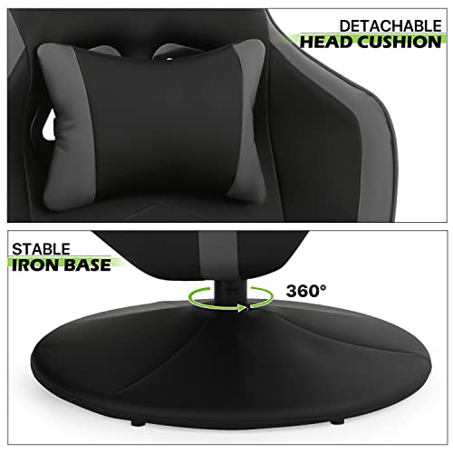 Magshion 360° Swivel Gaming Recliner Chair, Ergonomic PU Leather, Grey G328110