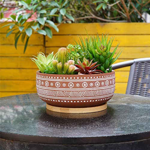 8 Inch Terracotta Succulent Planter Pot with Bamboo Tray L806
