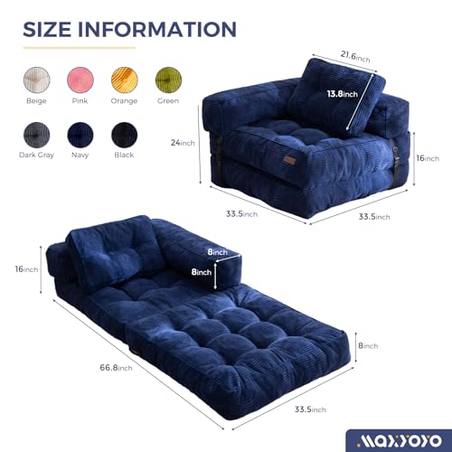 MAXYOYO Folding Sofa Bed L-Shaped Convertible Sleeper Couch with Pillow, Dark Grey X9070