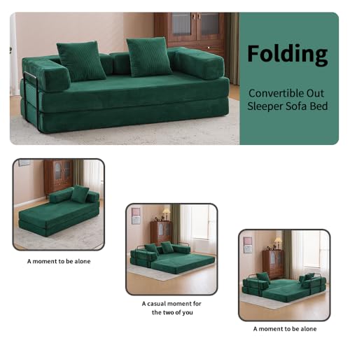Corduroy Convertible Sleeper Sofa Bed with Pillow, Beige S401207