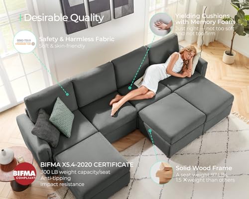 LINSY HOME Modular U Shaped Sectional Sofa with Storage, Blue M8981