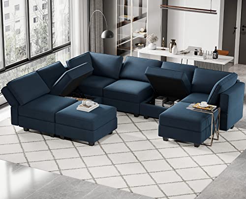 Belffin Modular Velvet Sectional Sofa with Chaise Lounge and Storage, Grey T418154