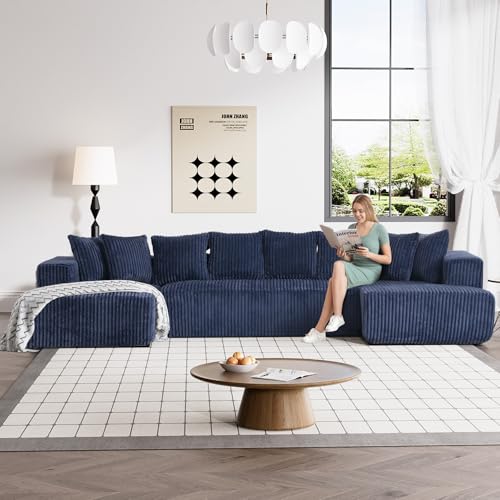 131" Modular Sectional Sofa Cloud Couch, Corduroy Memory Foam Black O10952