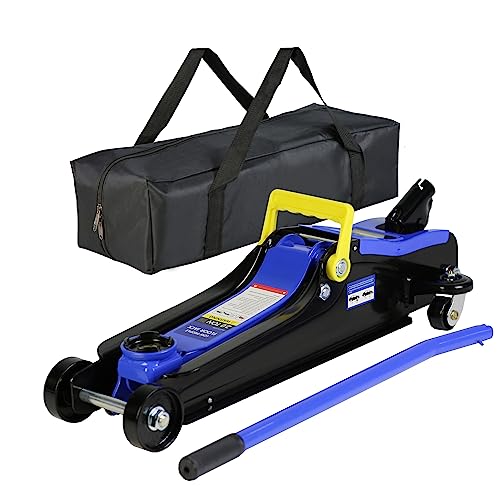 Pvillez Floor Jack, Professional Heavy Duty Hydraulic Floor Jack, Low Profile Floor Jack, Steel Racing Floor Jack w/1 Piston Quick Lift Pump, Floor Jack Lifting 3.3"-15.2" 2 Ton(4400lb) Capacity Blue