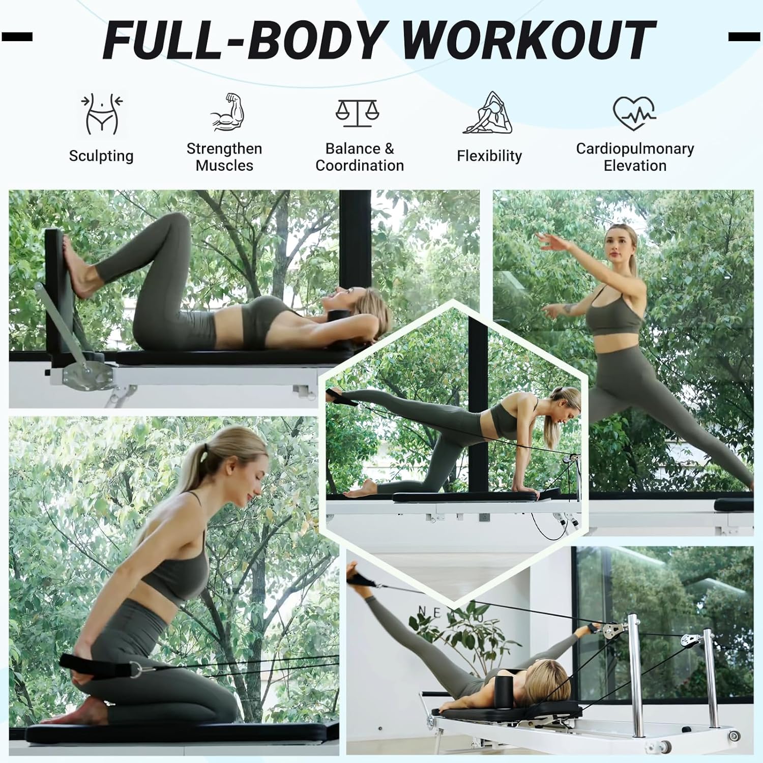 PAETA Foldable Pilates Reformer with Dual Resistance Springs and Cords, 400 LBS Capacity Y2925