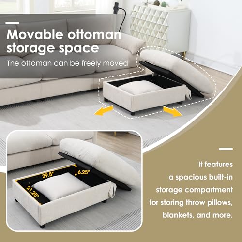 Oversized Modular Sectional Sofa with Movable Ottoman E909