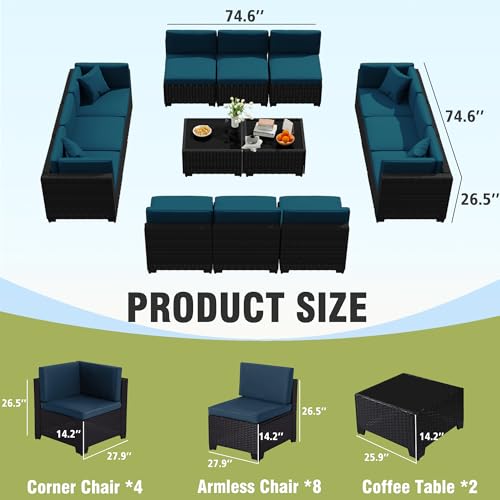 KIGOTY Patio Furniture Set 7 Pieces Outdoor Sectional Sofa with Cushions and Glass Coffee Table B60021