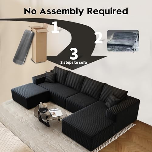 Cloud Modular Sectional Sofa with Ottoman, U Shaped, Black M332378