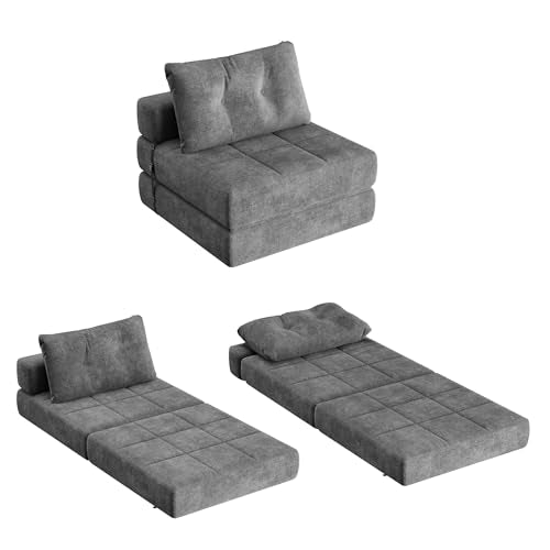 Homall Folding Sofa Bed with Headrest & Lumbar Pillow, Chenille Fabric, White M9437