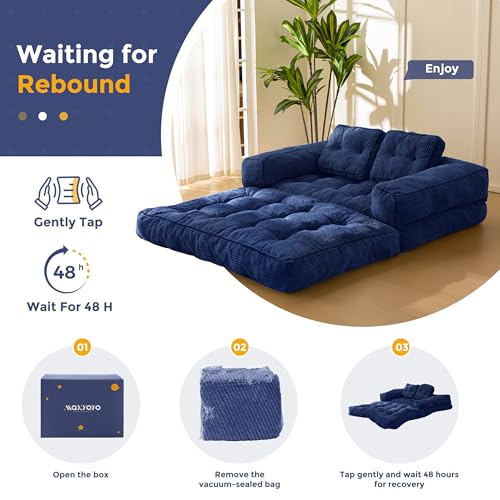 MAXYOYO Folding Sofa Bed L-Shaped Convertible Sleeper Couch with Pillow, Dark Grey X9070