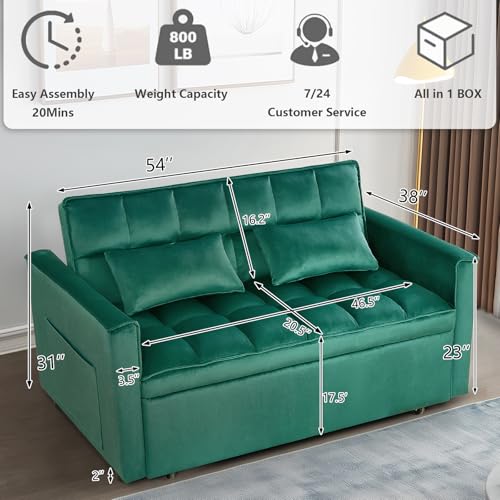 3 in 1 Convertible Sleeper Sofa Bed Futon with Adjustable Backrest, Velvet, Black Q74350