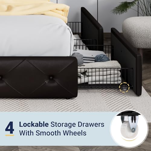 Allewie Upholstered Queen Platform Bed Frame with 4 Drawers and Headboard, Light Grey A922