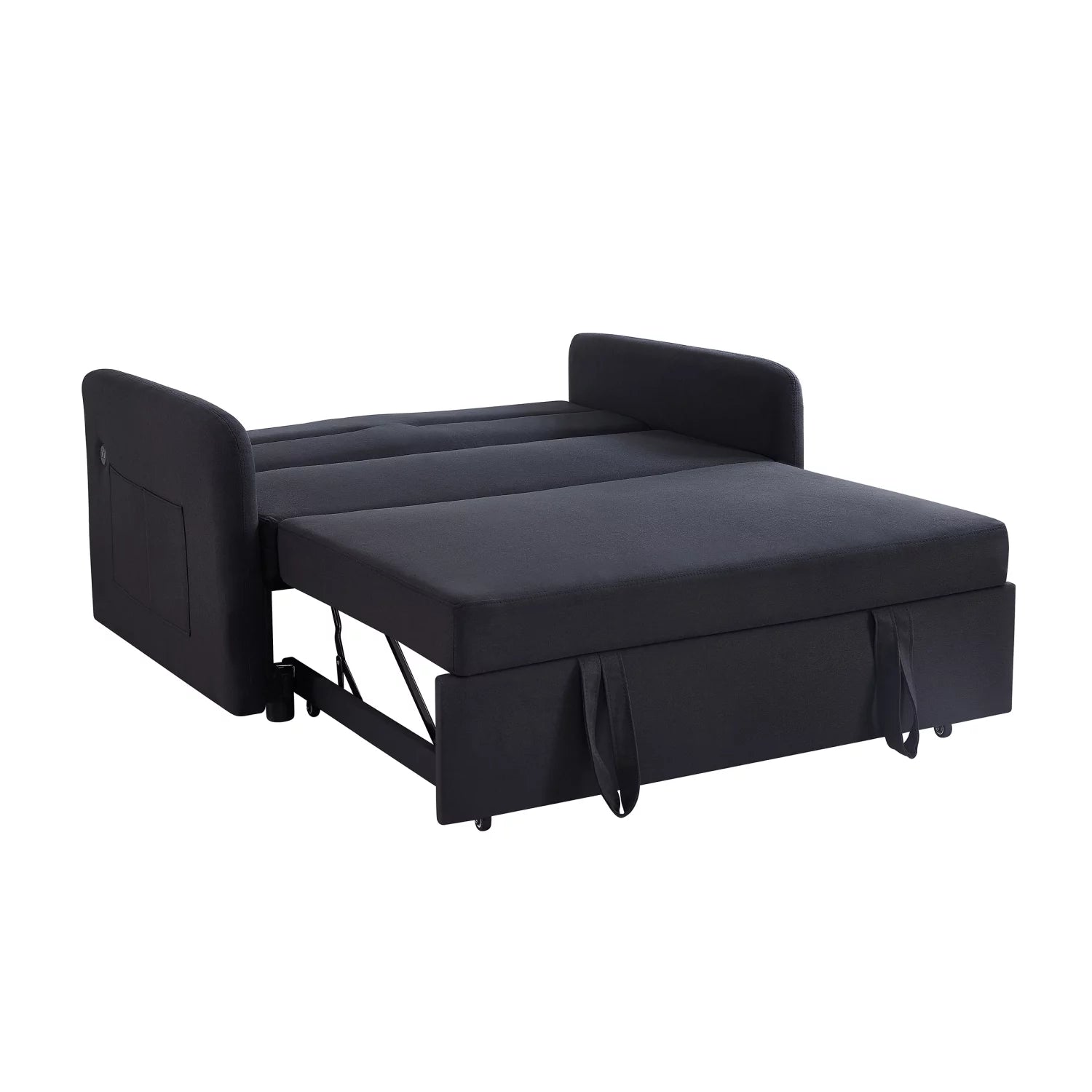 Holaki Velvet Convertible Loveseat Sleeper Sofa Bed with USB, Black G28354