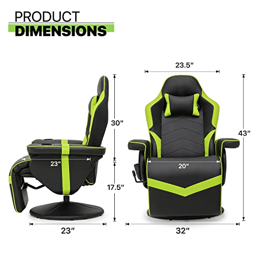 Magshion Massage Gaming Recliner Chair, 360° Swivel PU Leather, Green L9553