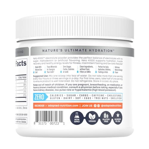 Hi-Lyte Keto K1000 Electrolyte Powder Unflavored Hydration Supplement Drink Mix, 50 Servings M663