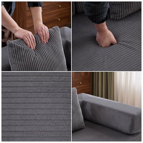 Convertible Floor Sofa Bed with Pillow Back and Armrest, Chenille, Dark Gray N4509