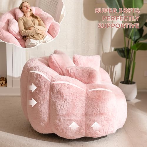 MAXYOYO Floral Shaped Bean Bag Sofa for Adults, Faux Fur, Beige M8911
