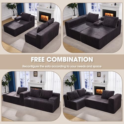 Modular Sectional Sofa L-Shape Couch with Oversized Chaise, Grey Stripe I49459