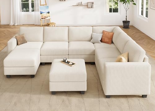 HONBAY Corduroy Modular Sectional Couch with Storage, Dark Gray A586576