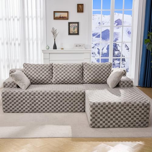 Modular Sectional Sofa L-Shape Couch with Oversized Chaise, Grey Stripe I49459
