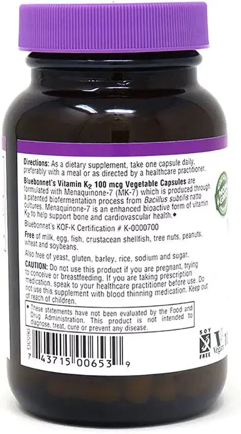 BlueBonnet Vitamin K2 Vegetarian Capsules, 100 Count G42231
