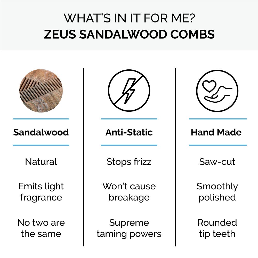 ZEUS Sandalwood Mustache Comb, Handmade Pocket Size Wooden Grooming Comb C81047