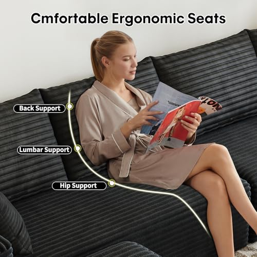 Cloud Modular Sectional Sofa with Ottoman, U Shaped, Black M332378