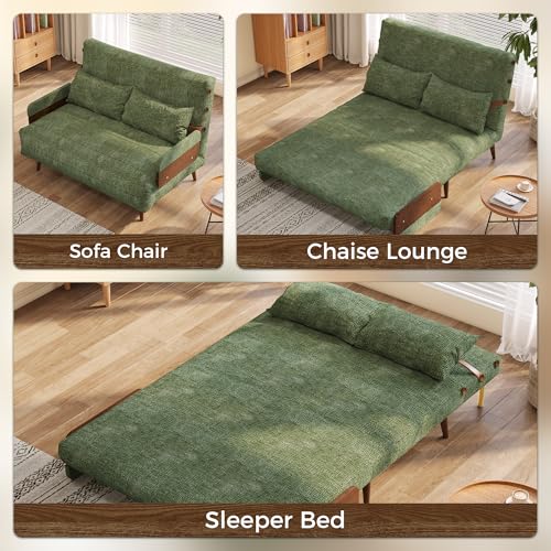 Convertible Chair Bed Sleeper for Adults with Wooden Arms, Linen G638