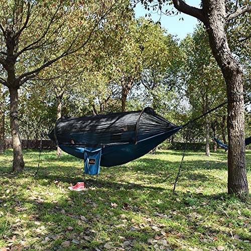 Camping Hammock with Mosquito Net, Lightweight Portable Double with Tree Straps, Blue L9892