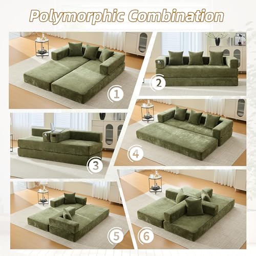Corduroy Convertible Sleeper Sofa Bed with Pillow, Beige S401207