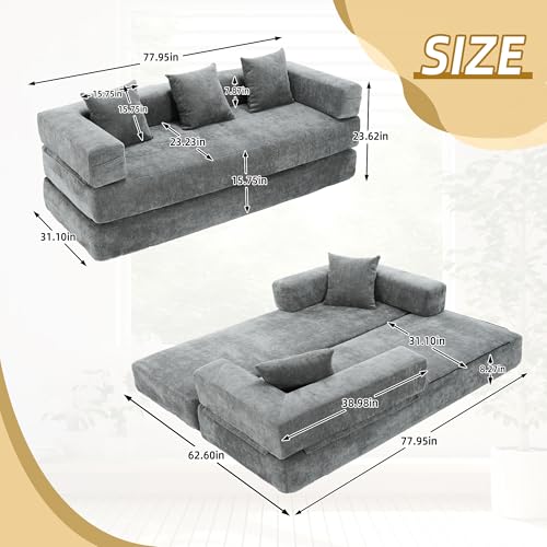 Corduroy Convertible Sleeper Sofa Bed with Pillow, Beige S401207
