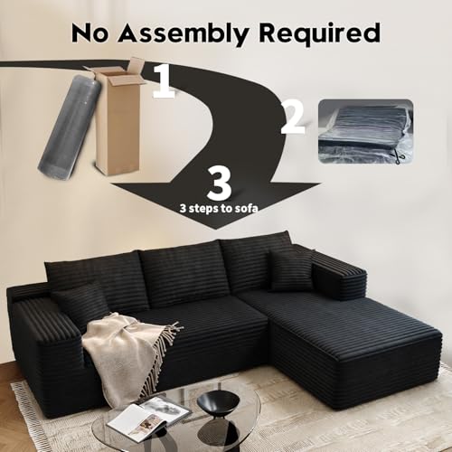 Cloud Modular Sectional Sofa with Ottoman, U Shaped, Black M332378