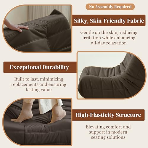 Bean Bag Chair for Adults Suede Microfiber Fireside Floor Chair 3-Seater Beige F151744