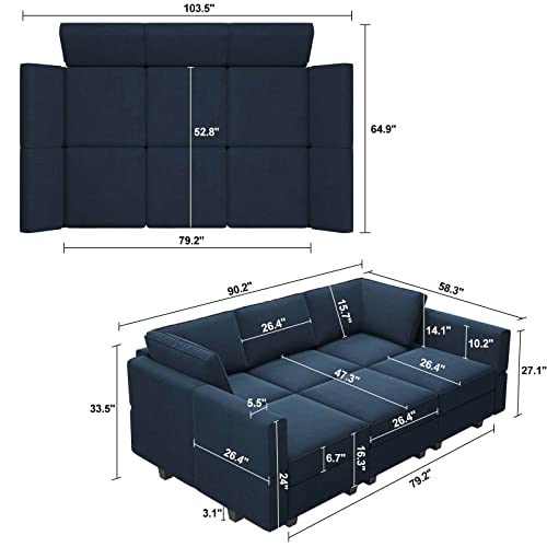 Belffin Modular Velvet Sectional Sofa with Chaise Lounge and Storage, Grey T418154