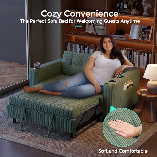 LINSY 3-in-1 Convertible Sofa Bed with Charging Station, Green E504001